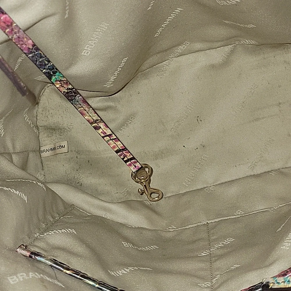 Brahmin Multi-Color Animal Print Croc-Embossed Leather Tote Shoulder Bag - Picture 11 of 16